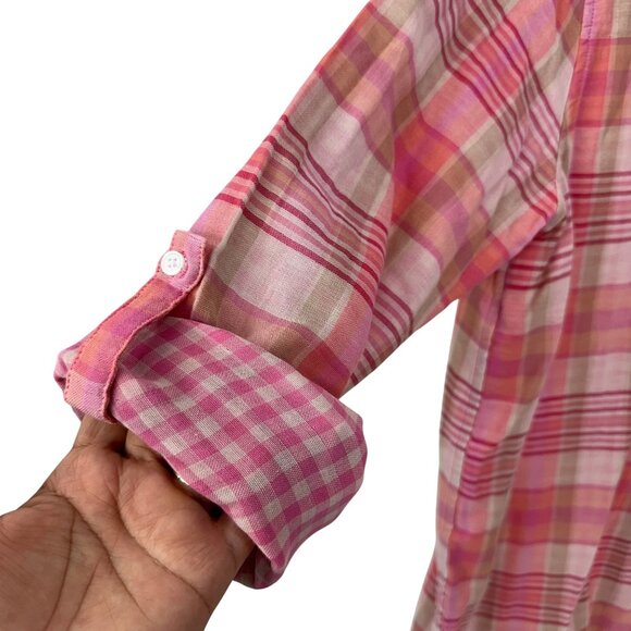 Lands End Womens Pink Plaid Button-Down Shirt Size XL 100% Cotton Woven knit - Picture 8 of 13